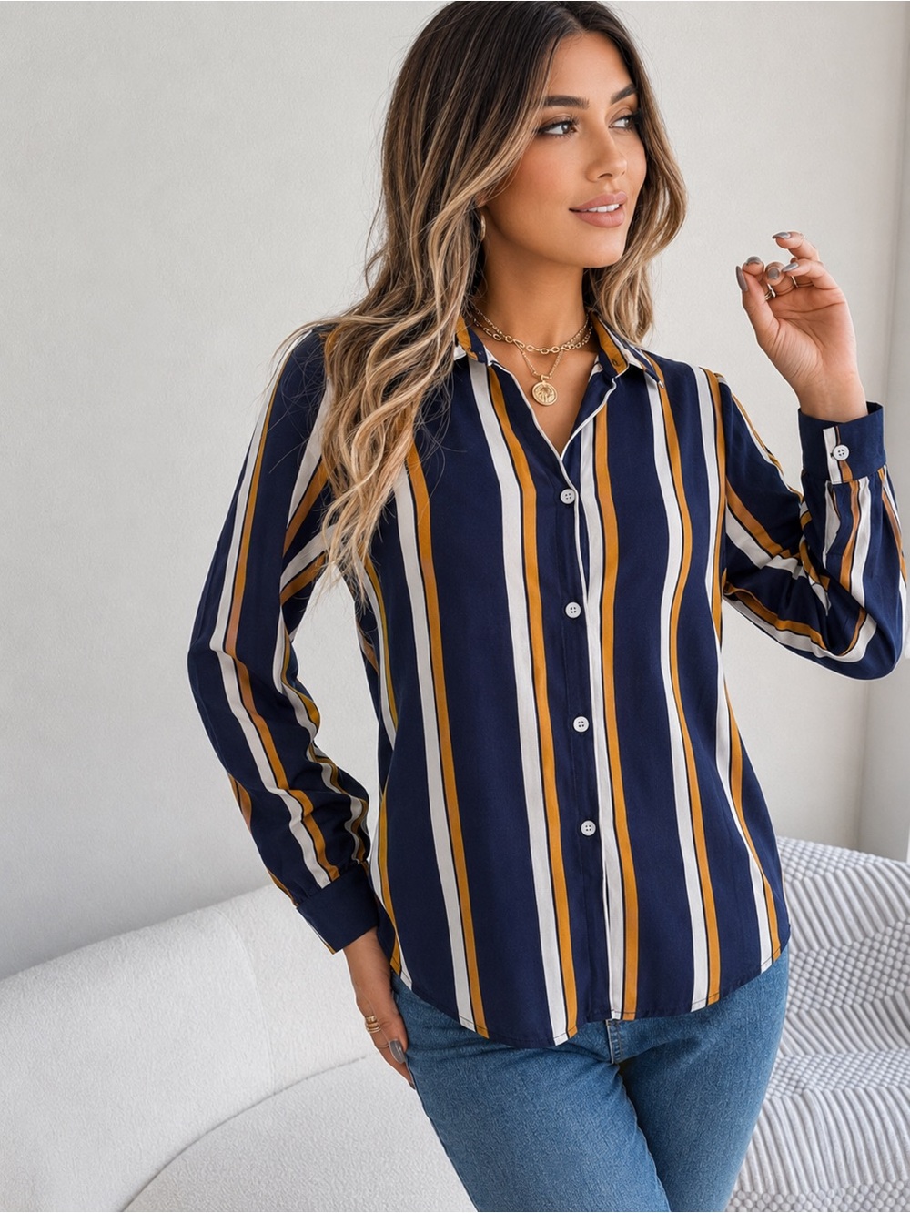 Zara Relaxed Fit Striped Viscose Blouse Size L